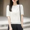 2026 Verão Novo Gola Redonda Tencel Manga Curta Tricô Blusa Feminina Solta Temperamento Camiseta Verão Senhoras Roupas Femininas Blusa Fina