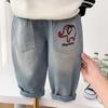 Ropa para niños al por mayor jeans para niños primavera y otoño nuevos para niños y niñas coreanos bordado de elefante elástico rectos pantalones de mezclilla