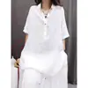 Camisa casual de algodón retro holgada de verano talla grande estilo étnico, top versátil de longitud media para mujer