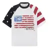 Camiseta Estilo Retro Americano Patchwork Color-Blocking Estampada Manga Raglã, Novo Design de Nicho Outono e Verão, Top Solto e Versátil