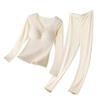 Ropa Interior Térmica Sin Costuras para Mujer con Almohadillas en el Pecho, Otoño e Invierno, Terciopelo Alemán Absorbente de Humedad y Calentador, Set Base de Terciopelo de Lana y Seda