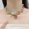 Burbuja de Fresa~ Colgante de Fresa Dopamina de Verano Collar de Perlas para Mujer, Cadena para Clavícula Dulce y de Moda Estilo Ins