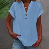 Aliexpress 2024 Verão Europeu e Americano Cor Sólida Gola Alta Botão Manga Curta Camisa Feminina