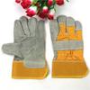 Guantes cortos de soldadura de piel de vaca de dos capas clase AB palma completa color natural media piel lona roja lona amarilla protección laboral guantes de soldador ahora