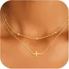 Colar Amazon banhado a ouro pingente de cruz colar empilhado de camada dupla personalidade de nicho lateral Cruz de Diamante pescoço