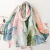 Lenço estampado estilo étnico boêmio para mulheres, lenço xale tie-dye imitação rosa e azul folha aquarela vintage, lenço de seda para viagem para mulheres