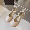 Zapatos Mary Jane para Mujer Primavera 2023 Nuevos Retro Perla Cinta Tacones Altos Franceses Zapatos de Cuero Pequeños de Tacón Grueso de Hada para Mujer