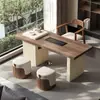 Conjunto de Mesa de Chá e Cadeiras em Pedra Travertino Estilo Vintage, Luxo Leve para Varandas Pequenas, Salas de Estar, Escritórios e Uso Doméstico, com Acabamento de Alto Padrão