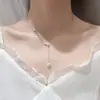 Collar de oreja de trigo y perla para mujer, cadena para clavícula, cadena para suéter en forma de Y de lujo ligero, plata de ley, regalo de San Valentín para novia