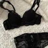 Conjunto de Lencería Pura Pasión Estilo Francés para Mujer, Busto Pequeño, Con Relleno, Sexy, Fino, Anticaída, Suave, Conjunto de Sujetador de Encaje con Aros
