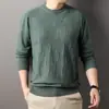 Otoño Transfronterizo Nuevo Tejido Suéter de Punto para Hombre Cuello Redondo Jacquard Color Sólido Manga Larga Moda Casual Camisa Base Superior
