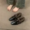 Zapatos Mary Jane de Tacón Grueso para Mujer Planos Forrados de Felpa Nuevos Otoño e Invierno 2025 Zapatos de Boca Profunda Cálidos Zapatos Peludos Zapatos Exteriores de Algodón