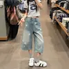 Shorts de Mezclilla Retro con Estampado de Estrella Transfronterizos para Hombre, Pantalones Cortos Casuales Sueltos de Pierna Ancha de Verano, Shorts Rectos Lavados