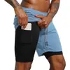 Venda direta da fábrica shorts esportivos de marca moderna de camada dupla, transpiráveis e de secagem rápida para homens, shorts esportivos de verão de comprimento 3/4 de secagem rápida para fitness