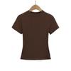 2025 Nuevo Primavera y Verano Figura Superior para Mujer Europeo y Americano Deseo Puro Adelgazante Manga Corta Cuello Medio Alto Camiseta Tejida Ajustada