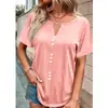 Ropa de Mujer Tallas Grandes Europea y Americana Primavera y Verano 2023 Amazon Wish Nuevos Tops Color Sólido Múltiples Botones Manga Corta Estilo Europeo y Americano