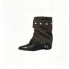 Remaches Hebilla Europea Estilo Nuevo Botines Botas de Pierna Botas Otoño Invierno Mujer Tacón de Bloque Punta Puntiaguda 2026 Cinturón Retro