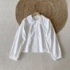 Camisa Branca Roupas Femininas Primavera e Outono Doce Francês Gola de Boneca Manga Longa Top Senso de Design Nicho Camisa Base Interna