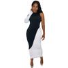 9009DD Vestido Feminino Transfronteiriço Europeu e Americano Nazada Primavera e Verão Novo Cor Contrastante Slim Fit Manga Longa de Um Lado Vestido Longo