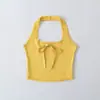 Ropa de Mujer al por Mayor Transfronteriza Estilo Europeo y Americano Verano Nuevo Chalecos de Punto Tops con Decoración de Lazo Cuello Halter Tops Ajustados