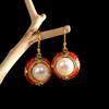 Aretes Étnicos de Plata con Perlas de Agua Dulce y Esmalte Plata S925 Azul Quemado Aretes para Mujer