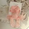 Conjunto de Chapéu e Meias para Bebê Menina, Chapéu Pulôver de Gaze de Neve com Laço, Chapéu para Proteção da Fontanela de Recém-nascido, Chapéu Indiano