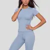 Juyitang Ropa de Yoga de Verano Adelgazante Tops Deportivos para Correr y Fitness Conjunto de Dos Piezas de Color Sólido con Mangas Cortas para Mujer