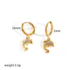 Pendientes casuales de playa estilo europeo y americano con incrustaciones de diamantes de acero inoxidable, aros únicos y de alta gama de acero de titanio con forma de concha y tortuga