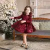 Vestido infantil de hilo abullonado, vestido de princesa, vestido de fiesta de cumpleaños para niñas con lentejuelas, disfraz para pasarela de piano, vestido de manga larga