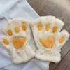 Luvas Garra de Gato Pelúcia Meio Dedo Pata de Urso Luvas sem Dedos Fofas Femininas Veludo Grosso Luvas Halter de Veludo Luvas Quentes de Desenho Animado