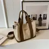 Bolso de Lona tipo Cesta Casual Europeo y Americano Bordado con Letras Bloques de Color 2023 Nuevo Bolso de Mano Bolso de Hombro con Textura Vintage