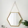 Ferro nórdico hexagonal parede espelho banheiro dormitório parede espelho lavatório parede montado espelho cosmético