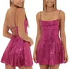 Moda Sexy de Tirantes Cruzados Transfronteriza Europea y Americana Primavera 2025 Nuevo Elegante Vestido de Color Liso con Lentejuelas