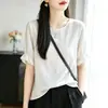 Camiseta Feminina de Algodão Tamanho Grande Verão 2026 Nova Manga Curta Frente Curta Costas Longas Casual Moda Emagrecedor Top