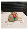 Verão Palha Alça Bolsa Pequena Feminina 2023 Novo Estilo Coreano Elegante Tecido Bucket Bag Moda Ombro Crossbody Bag