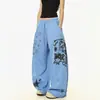 Design Retrô de Rua Americano Senso de Design Nicho Divertido Estampa Graffiti Calça de Moletom Casual Solta de Perna Larga Unissex Verão
