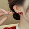 Aretes de Lazo Rojo Retro Mujer 2024 Nuevas Explosiones Aretes Diarios Diseño Nicho Aretes Contraste de Color