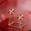 ¡Preciosos~! Pendientes de botón de Zirconia Glaseada de Lujo en Color Rojo Vino, Diseño de Fuegos Artificiales, Pendientes de Año Nuevo Modernos y Festivos