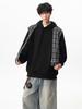 Sudadera con Capucha a Cuadros Estilo Americano Falsa de Dos Piezas para Hombre, Marca de Tendencia Otoñal, Sudadera con Capucha Rígida Casual Holgada de Peso Pesado
