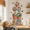 BRUP estilo pastoral cesta colgante planta en maceta gatito pegatina de pared planta verde floral vintage pegatina de gato HS5687Q