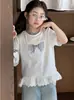 Camiseta de Manga Corta para Niña Little Red Fish, Atuendo de Verano 2026, Top de Verano con Lazo para Niñas de 12 Años, Ropa Infantil de Media Manga, Atuendo Familiar a Juego