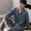 Pijama de Primavera y Otoño para Hombre Cardigan de Solapa Joven y de Mediana Edad 100% Algodón Puro 5XL Mangas Largas Ropa de Casa Traje de Primavera y Verano