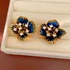 Brincos Vintage de Agulha Prateada com Diamantes e Pérolas de Peixe com Gotejamento de Óleo, Brincos de Luxo Leve de Alta Qualidade, Joias de Orelha Retrô Exquisite
