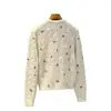 Cardigan de Punto de Cable de Lana Nanyou Haute Couture 26 Primavera Nuevo Logo de Letra Paloma de la Paz Bordado de Rosa