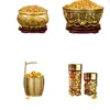 Adorno de Lingote de Oro para Atraer Riqueza, Mini Lingote Sólido de Oro de Arena, Cuenco del Tesoro, Recipiente de Arroz de Latón, Jarra de Cien Bendiciones para Atraer Riqueza, Regalo