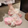 Pantuflas de Encaje de Malla Francesa con Suela Gruesa para Exterior, Estilo de Hada, Versátiles, Chanclas de Cuña Antideslizantes Pequeñas para Playa