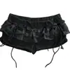 Falda Corta Ultrafina Estilo Chica Dulce Kawaii, Estampado Floral Estilo Coreano con Lazo Elástico en la Cintura, Color Sólido con Borde de Volantes