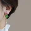 Brincos de Folha Verde Fresca para Primavera e Verão Brincos de Franja de Comprimento Médio Super Fada Design com Senso Brincos de Miçangas de Arroz Nova Série Verde