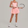 Vestido Esportivo Duas Peças Transfronteiriço Anti-Exposição Justo com Design Bufante Plissado para Fitness, Yoga e Tênis 68978