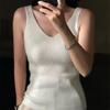 Camisole de Lã de Primavera Tricotado Esportivo Cor Sólida Slim Decote V Camisole Branco
